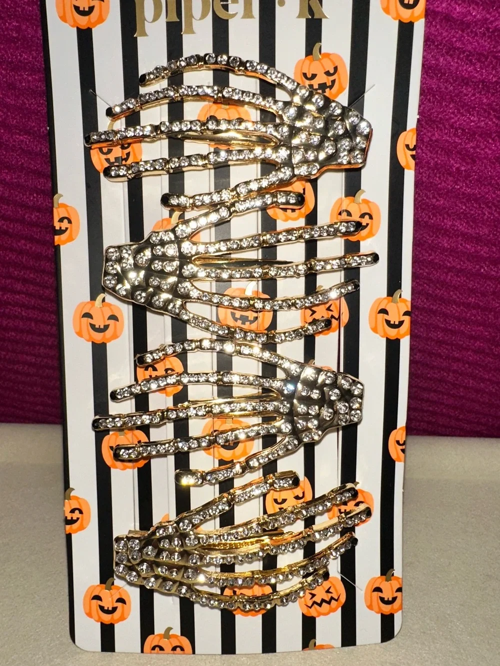 Piper.k Halloween Cat & Ghost Enamel Hair Claw Clip with Skeleton Crystal Clips